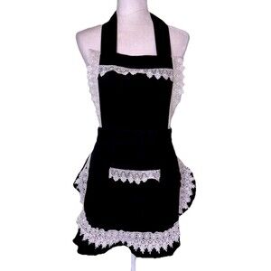 French Style Maid Apron White Lace Cooking Aprons Princess Bib With Pocket Women